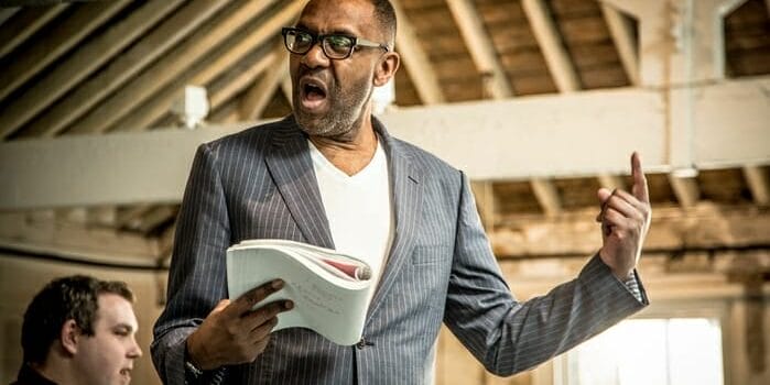Lenny Henry (Arturo Ui) in rehearsal for The Resistible Rise of Arturo Ui at the Donmar Warehouse. Photo credit Jack Sain (4)