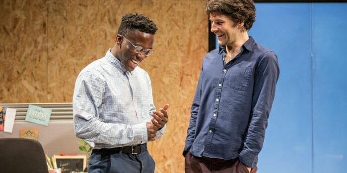 Bayo Gbadamosi and Colin Morgan in Gloria at Hampstead Theatre, photo by Marc Brenner