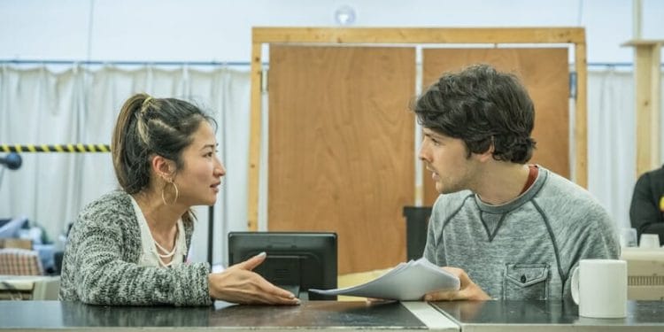 Kae Alexander and Colin Morgan in Gloria at Hampstead Theatre, photo by Marc Brenner