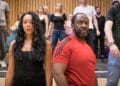 Adelle Leonce as Constanze Weber and Lucian Msamati as Antonio Salieri in rehearsal for Amadeus at the National Theatre (c) Marc Brenner