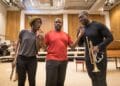 Sarah Amankwah, Lucian Msamati and Ekow Quartey in rehearsals for Amadeus at the National Theatre (c) Marc Brenner