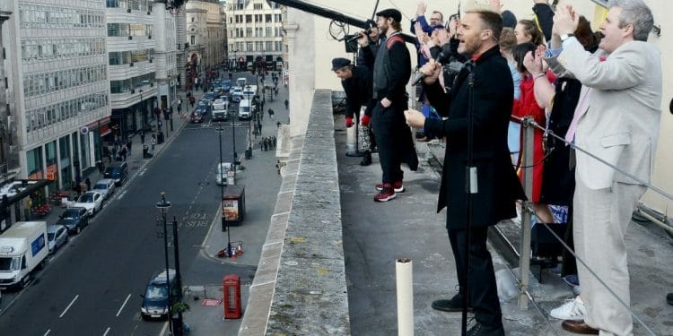 Take That Perform on Roof of Theatre Royal Haymarket
