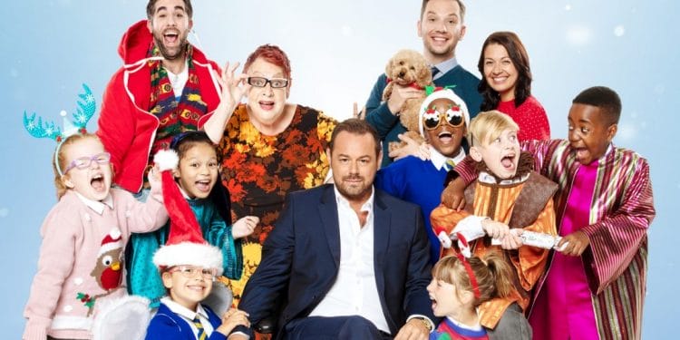 NATIVITY! THE MUSICAL. Danny Dyer as 'Hollywood Producer', Jo Brand as 'The Critic' and the Children of St Bernadette's School. Photo by Simon Turtle