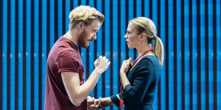 Jack Lowden Angelo and Hayley Atwell Isabella in Measure for Measure at the Donmar Warehouse c. Manuel Harlan