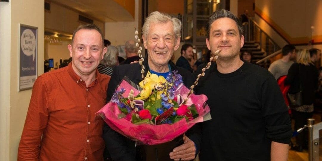 Mathew Russell Douglas Rintoul with Sir Ian McKellen Queens Theatre Hornchurch Photo by Mark Sepple