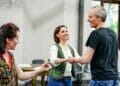 Melissa Collier and Paul Mundell in Handbagged Rehearsals New Vic Theatre Photo by Andrew Billington