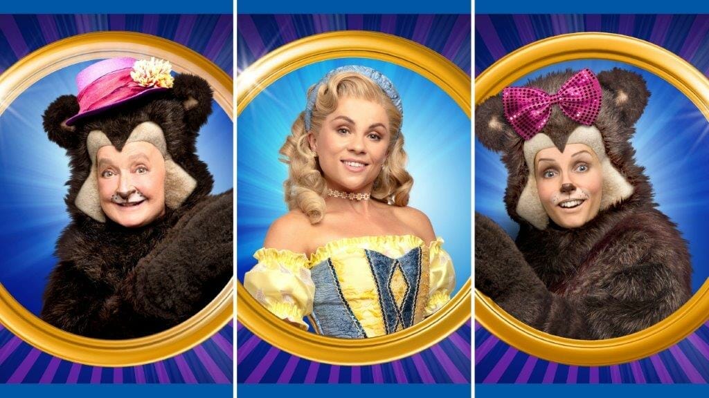 Janine Duvitski Sophie Isaacs and Lauren Stroud in the London Palladium Pantomime Goldilocks and the Three Bears