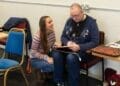 Zoe Waterman left and Ed Salt right Jack and the Beanstalk Rehearsals Theatr Clwyd c Brian Roberts