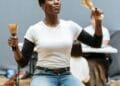 Maria Omakinwa Mrs. Cratchit in rehearsals for A Christmas Carol at The Old Vic. Photo Credit Manuel Harlan.