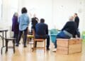 The cast of THE CROFT and director Philip Franks in rehearsals. Credit James Findlay