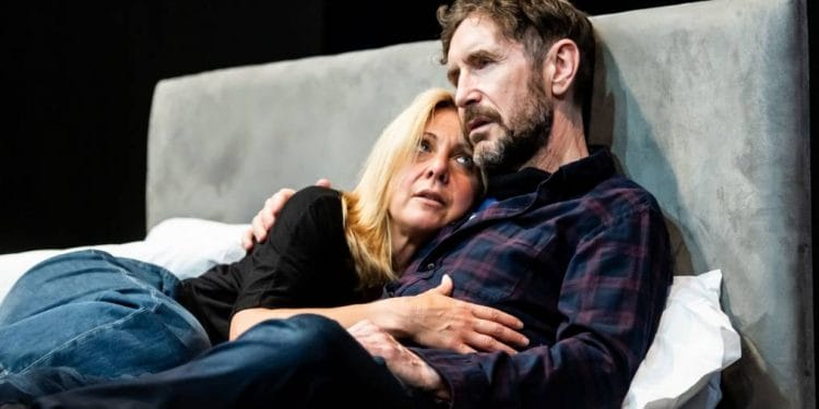 Kerrie Taylor and Paul McGann Bad Nights and Odd Days rehearsals Greenwich Theatre