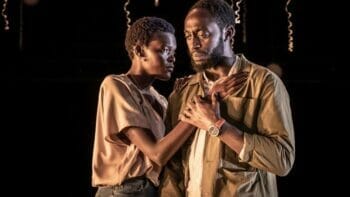 Sheila Atim and Ivanno Jeremiah in CONSTELLATIONS. Directed by Michael Longhurst. Photo by Marc Brenner Sheila Atim and Ivanno Jeremiah in CONSTELLATIONS. Directed by Michael Longhurst. Photo by Marc Brenner