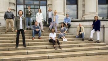 The cast of Witness for the Prosecution and director Lucy Bailey at London County Hall. Photo by Ellie Kurttz