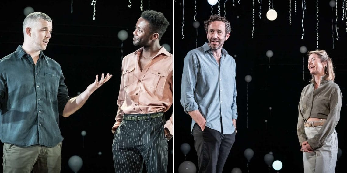 Omari Douglas and Russell Tovey and Chris ODowd and Anna Maxwell Martin in Constellations credit Marc Brenner