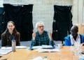. Tara Fitzgerald Director Greg Hersov and Leo Wringer rehearse Hamlet Young Vic c Helen Murray