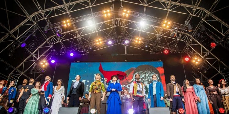 Casts of Mary Poppins Hamilton Les Miserables and The Phantom Of The Opera onstage at West End LIVE c Pamela Raith