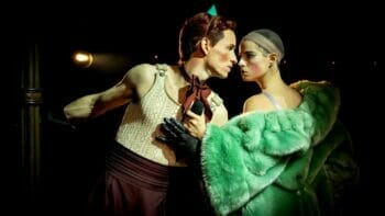 CABARET. Eddie Redmayne The Emcee and Jessie Buckley Sally Bowles. Photo Marc Brenner CABARET. Eddie Redmayne The Emcee and Jessie Buckley Sally Bowles. Photo Marc Brenner