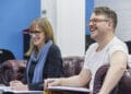 Jenna Russell and David Ames rehearse Steve. Credit Richard Lakos from The Other Richard