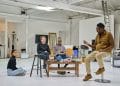 . Sofia Barclay Paul Bettany Jeremy Pope and Kwame Kwei Armah The Collaboration rehearsal c Manuel Harlan