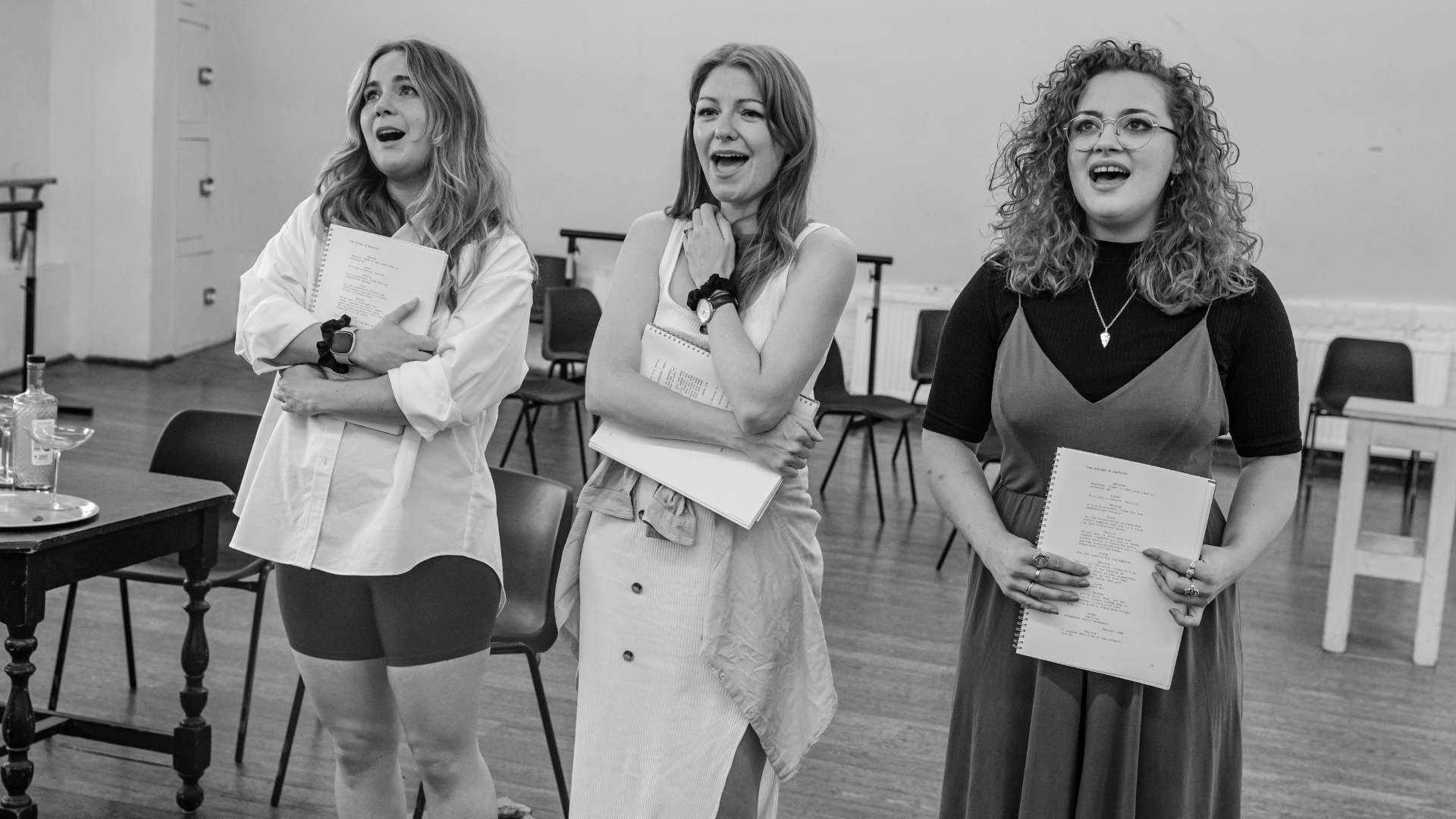 First Look The Witches Of Eastwick In Rehearsal Theatre Weekly   LtoR Natasha J Barnes Laura Pitt Pulford Carrie Hope Fletcher In Rehearsals For The Witches Of Eastwick Credit Danny Kaan 