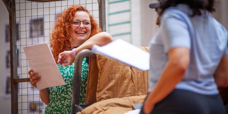 Carrie Hope Fletcher in rehearsals for The Caucasian Chalk Circle photo by Iona Firouzabadi