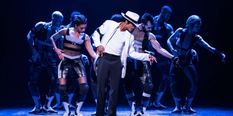 Myles Frost and The Broadway company of MJ. Photo by Matthew Murphy