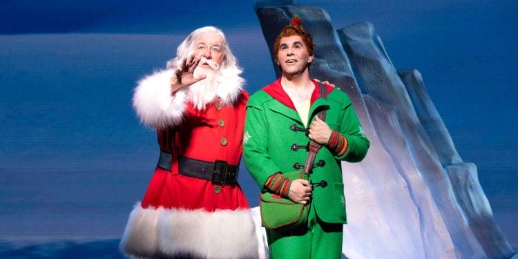 Nicholas Pound as Santa Simon Lipkin as Buddy in Elf The Musical credit Mark Senior