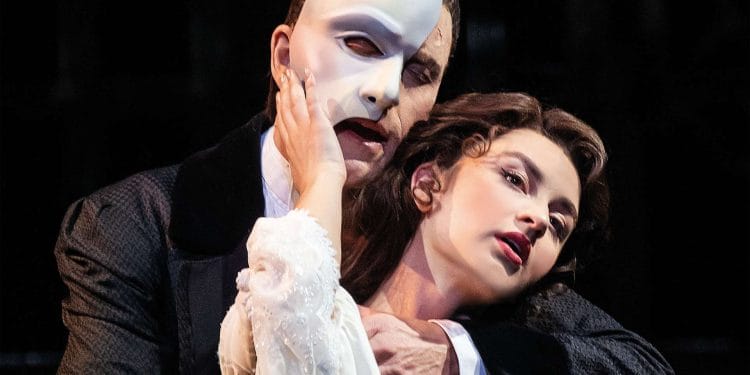 THE PHANTOM OF THE OPERA. Earl Carpenter as Phantom and Holly Anne Hull as Christine. Photo by Johan Persson