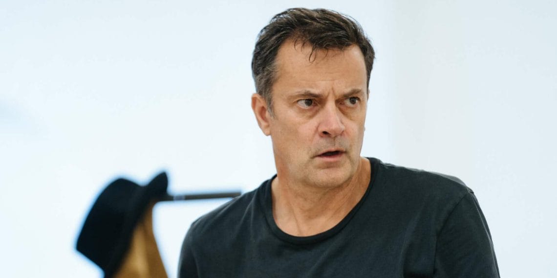 Tony Gardner Superintendent in rehearsals for Accidental Death of an Anarchist. Photo Helen Murray