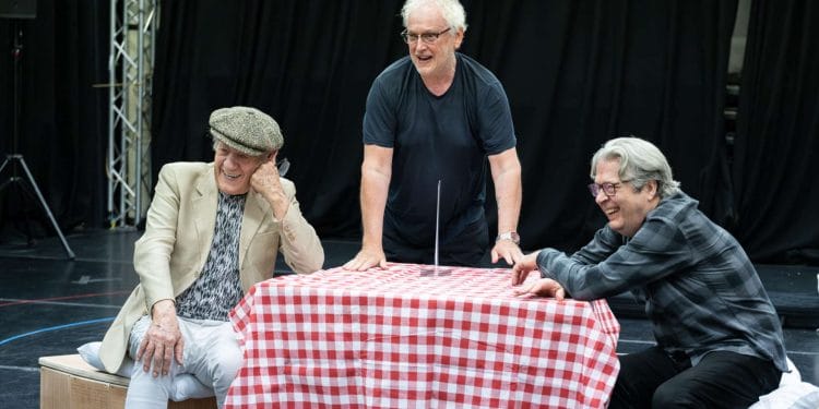 Ian McKellen, director Sean Mathias and Roger Allam in rehearsal for Frank and Percy credit Jack Merriman