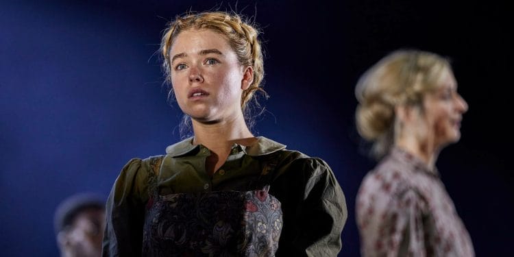 Milly Alcock as Abigail Williams & Caitlin FitzGerald as Elizabeth Proctor in The Crucible west end. Credit Brinkhoff Moegenburg