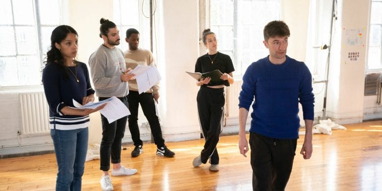 The cast of Figure's A Midsummer Night's Dream in rehearsals (c) Freddie Waxman