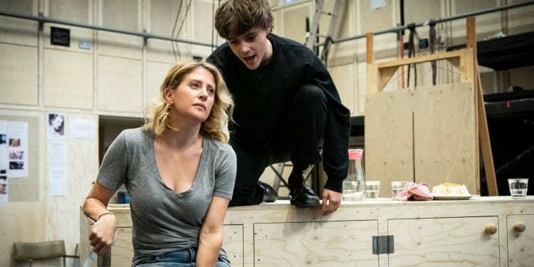 Caissie Levy and Jack Wolfe in rehearsals for NEXT TO NORMAL Donmar photo by Marc Brenner
