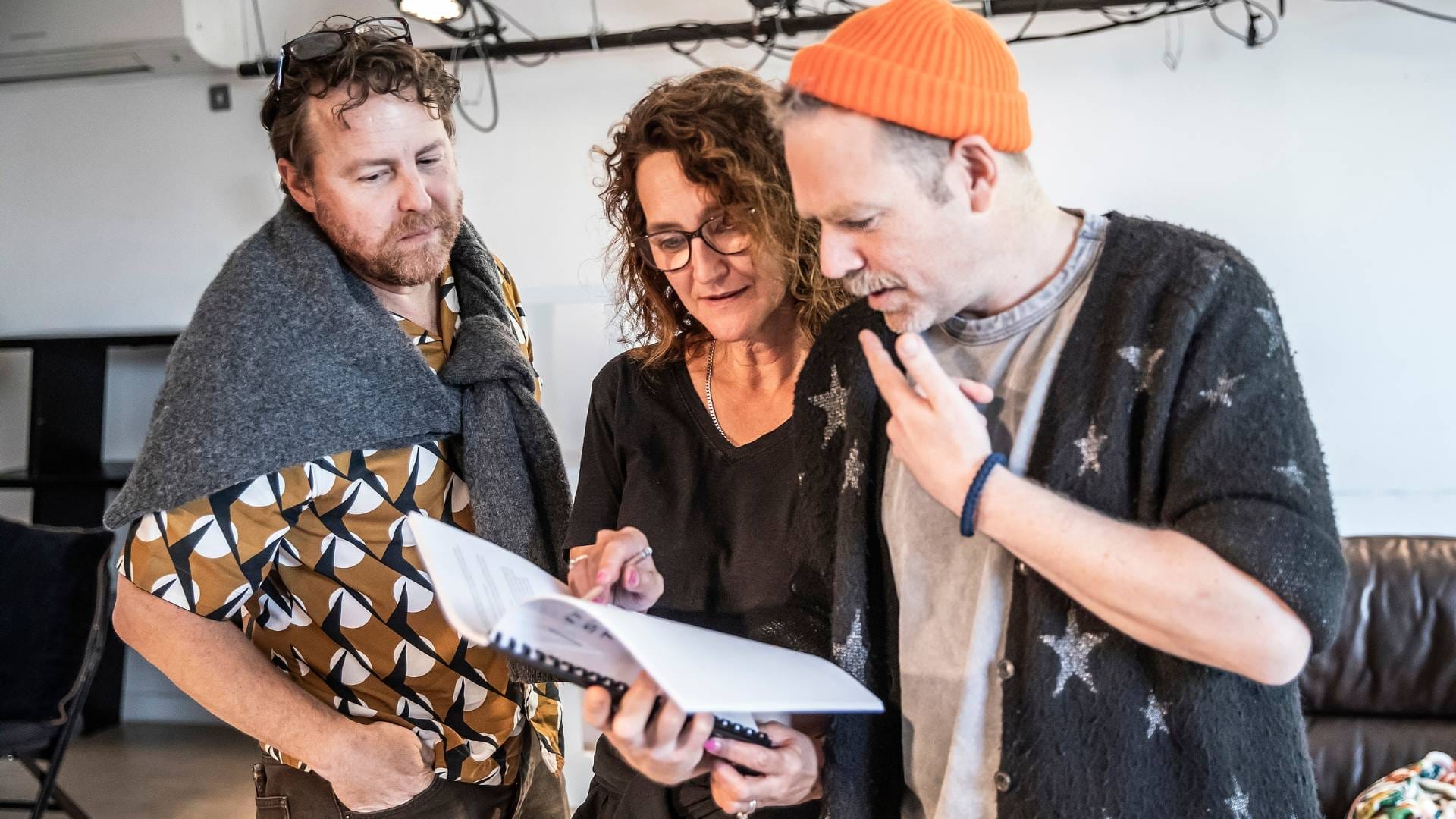 It's Headed Straight Towards Us. Samuel West, Rachel Kavanaugh & Rufus Hound. Credit Pamela Raith Photography