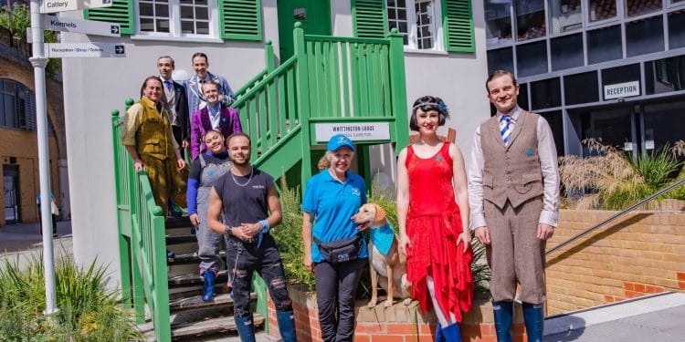 Cast Members from The Play That Goes Wrong at Battersea Dogs and Cats Home. Credit Danny Kaan