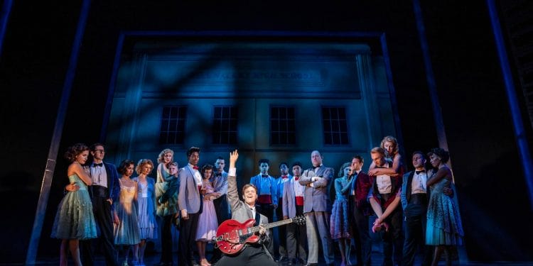 Ben Joyce (centre) as Marty McFly in Back to the Future the Musical, credit Johan Persson