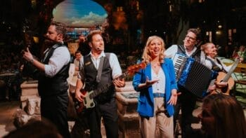 Kimberly Powell (Kate) and band at Mamma Mia! The Party