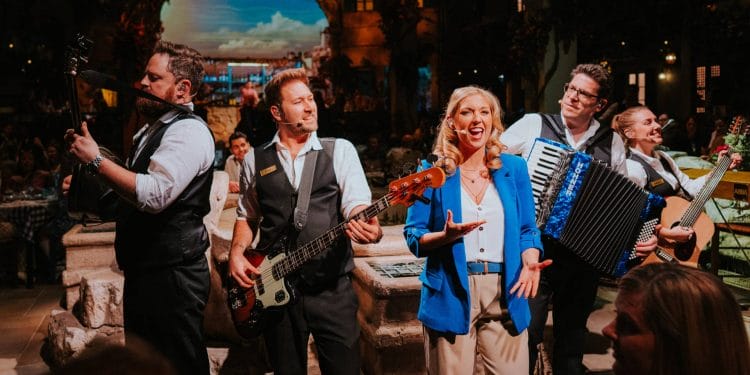 Kimberly Powell (Kate) and band at Mamma Mia! The Party