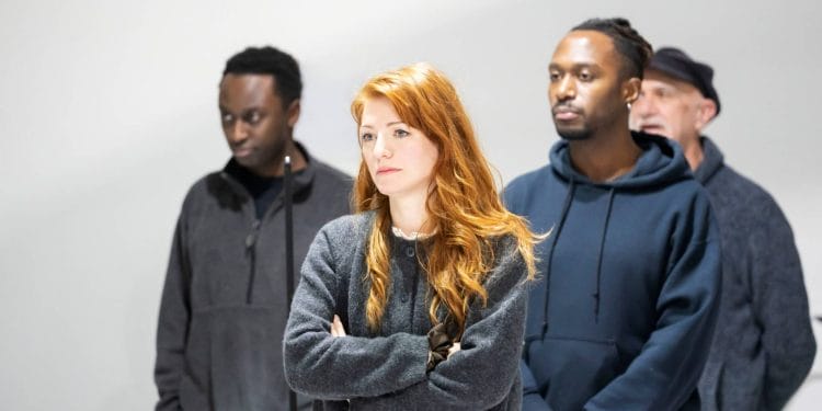 Laura Pitt Pulford and the cast of Standing at the Sky's Edge in rehearsals for the West End. © Johan Persson Photography