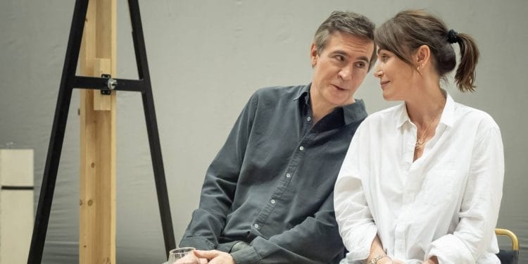 Keeley Hawes and Jack Davenport in rehearsals for THE HUMAN BODY Donmar Photo by Marc Brenner
