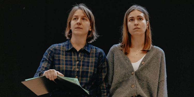 Gemma Whelan (Charlotte Brontë) and Rhiannon Clements (Anne Brontë) in rehearsals for Underdog The Other Other Brontë at the National Theatre (c) Isha Shah