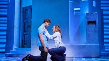 Ben Irish (Sky) & Izi Maxwell (Sophie) in MAMMA MIA!, credit Brinkhoff Moegenburg